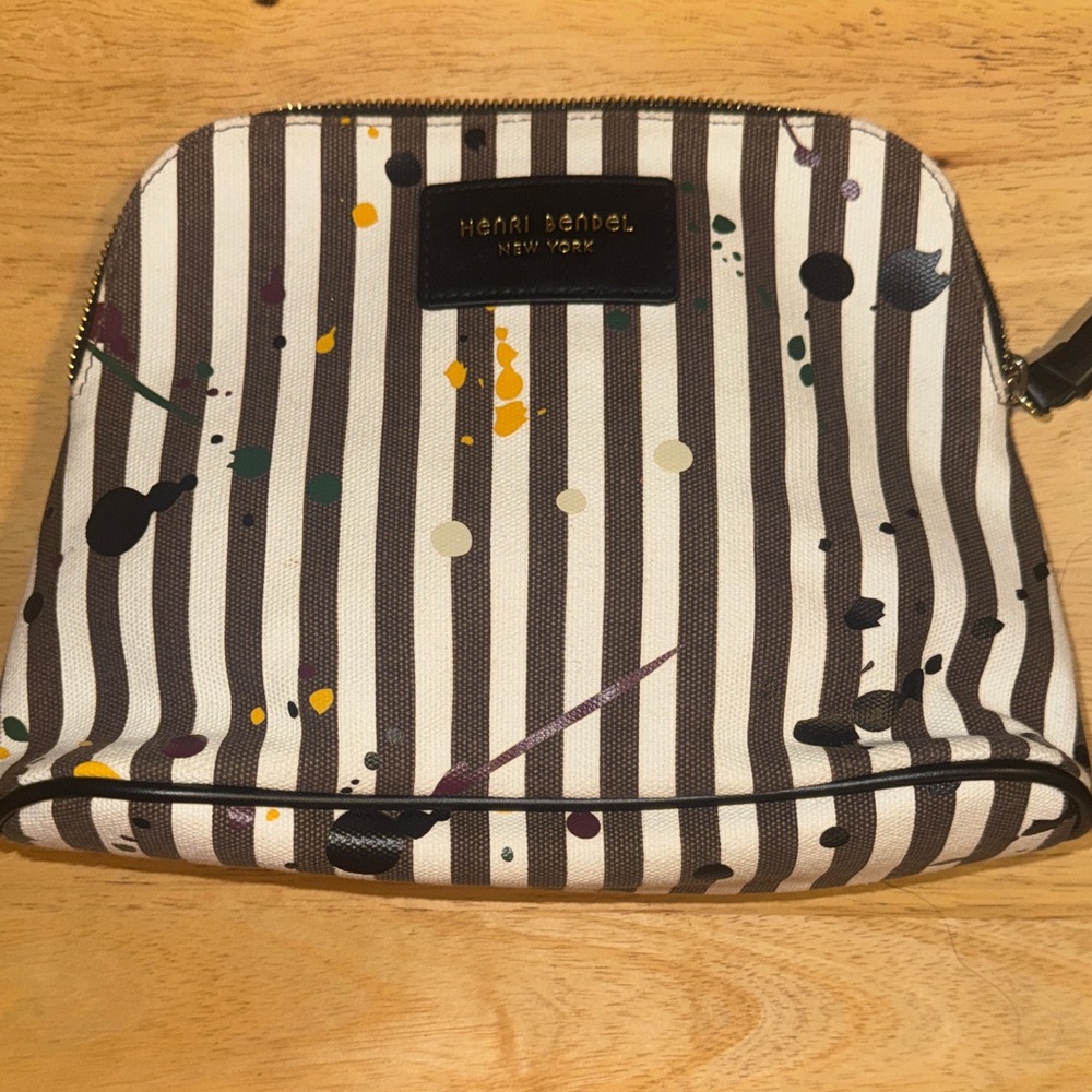 Henri Bendel Black and White Striped Paint-Splash Pouch